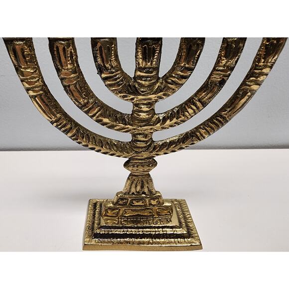 2 Vintage Brass Mini Menorahs 7-Candle SHALOM JERUSALEM Judaica Decor - Picture 10 of 15